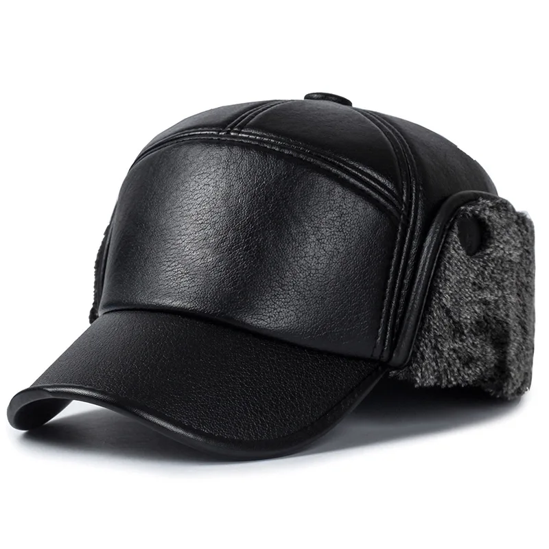 Top Trends: Winter Warm Cap Men Black Leather Fur Baseball Cap Hats For Men Snapback Women Casquette Bones Dad Caps Gorras Earflaps Thicken Shoppable Styles