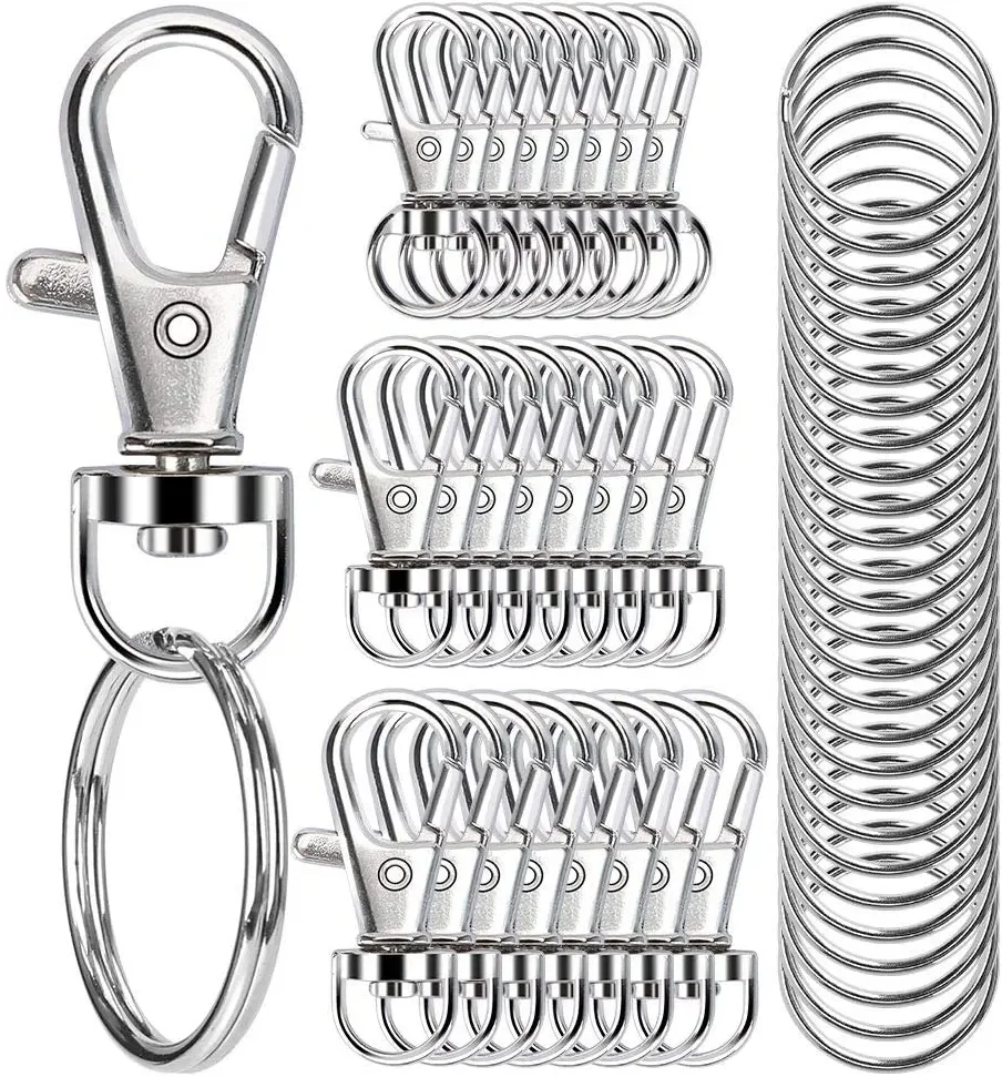 Top Trends: 50pcs / 25set Swivel Clasps Set Lanyard Snap Hooks With Key Chain Rings Keychain Clip Hooks For DIY Necklace Bracelet Chain Supply Shoppable Styles