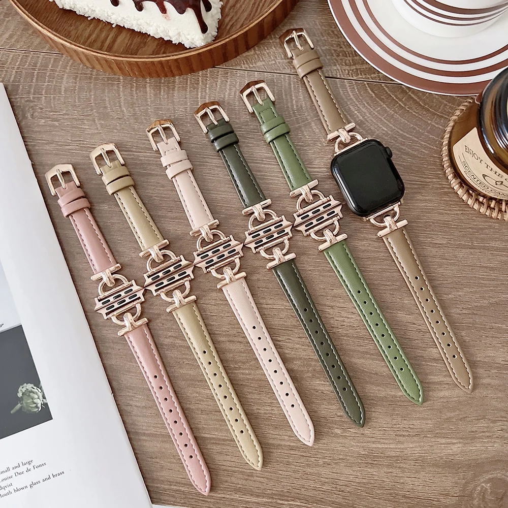 Top Trends: Leather Slim Watchband For Apple Watch Band 41MM 45MM 40mm 44mm 38mm 42mm Series 8 7 SE 6 5 4 3 2 Woman Thin Correa Wrist Strap Shoppable Styles