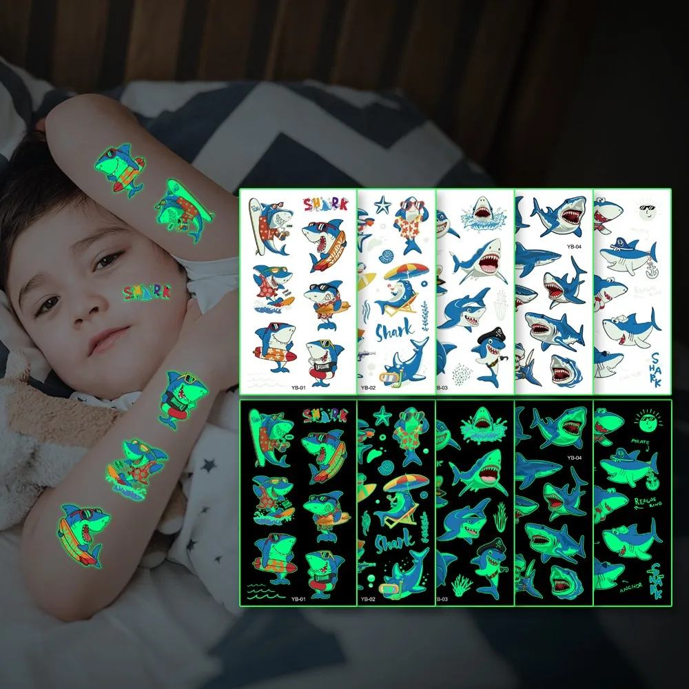 Top Trends: 5Pcs / set Luminous Night Tattoo Stickers For Children Shark Dolphin Temporary Waterproof Tatto Body Art Kid Cartoon Fake Tatoo Shoppable Styles