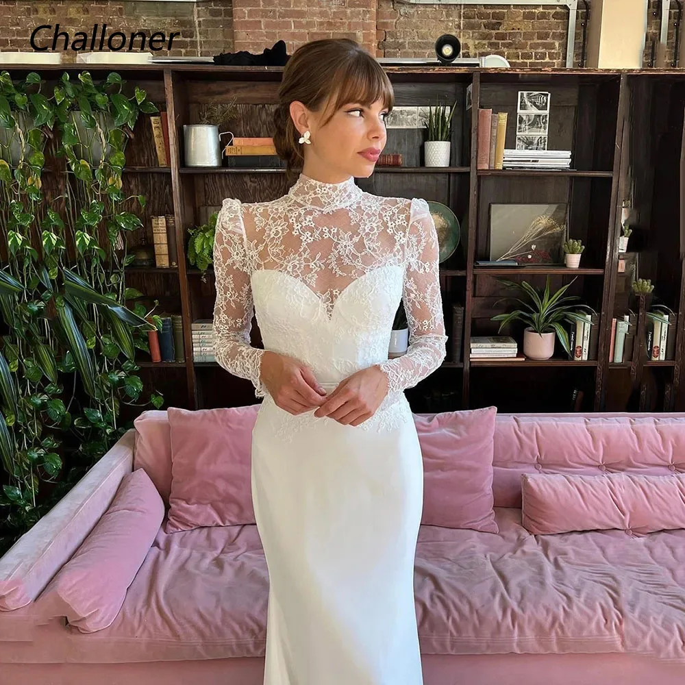 Top Trends: Elegant High Neck Mermaid Wedding Dress Long Sleeves Lace Illusion Button Bridal Gown Floor Length Vestidos De Novia Challoner Shoppable Styles