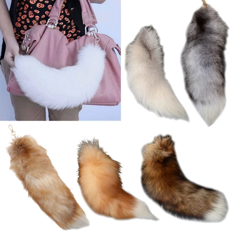 Top Trends: Plush-Fox Tail Keychain Furry Animal Tail Keyring Keychain 40cm Animal Tail Key-Pendant Pompoms Keyring Holder Bag-Decor Shoppable Styles