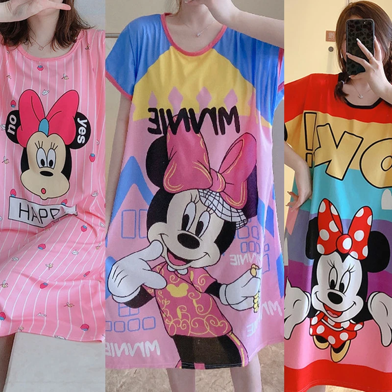 Top Trends: Cartoon Mouse Minnie Print Night Dress New Women Nightgown Loose Short Sleeve Sleepshirts Nightdress Lovely Nightie Shoppable Styles