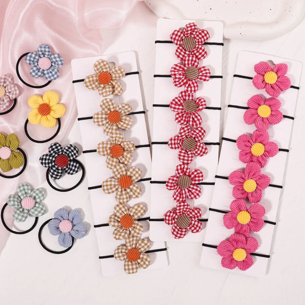 Top Trends: 6Pcs / Set Sweet Corduroy Flower Elastic Hair Bands For Cute Girls Rubber Band Hair Rope Tie Ponytail Holder Kids Hair Accessories Shoppable Styles