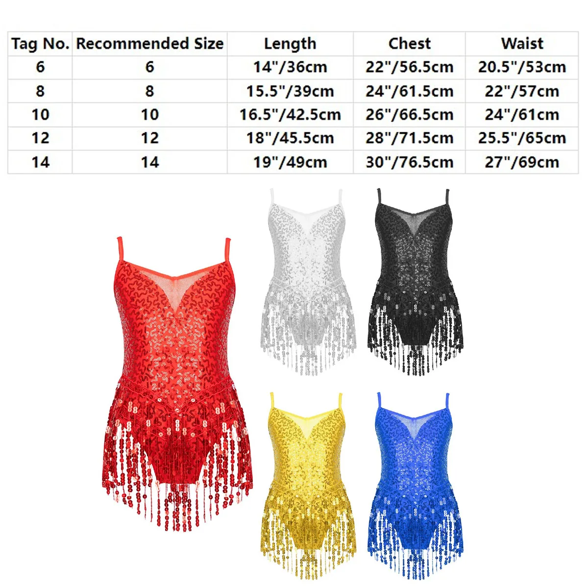 Top Trends: Kids Girls Sequins Tassel Latin Dance Dress Shiny Rhinestone Fringed Skirts Ballet Jazz Leotards Bodysuit Dresses Dancewear Shoppable Styles - Image 6