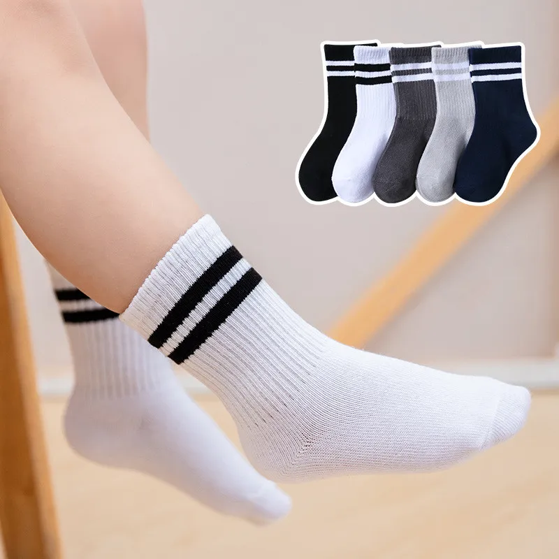 Top Trends: 1-12 Years 5 Pairs / Lot Children Socks Warm Solid Color Cotton Girls Boys Middle Socks Children Baby Sock Striped Sports Socks Shoppable Styles