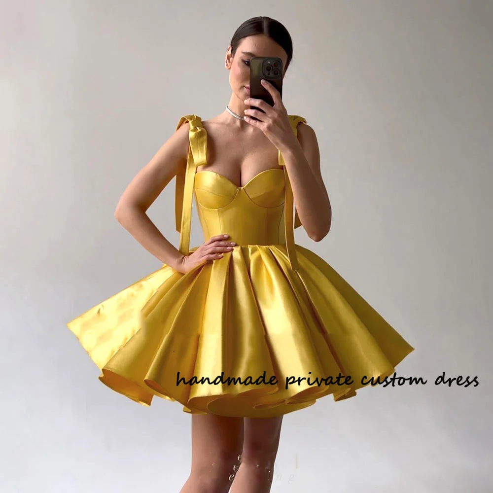 Top Trends: Gold A Line Mini Prom Party Dresses Bow Straps Draped Satin Sweetheart Graduation Prom Ball Gown Short Cocktail Evening Gowns Shoppable Styles