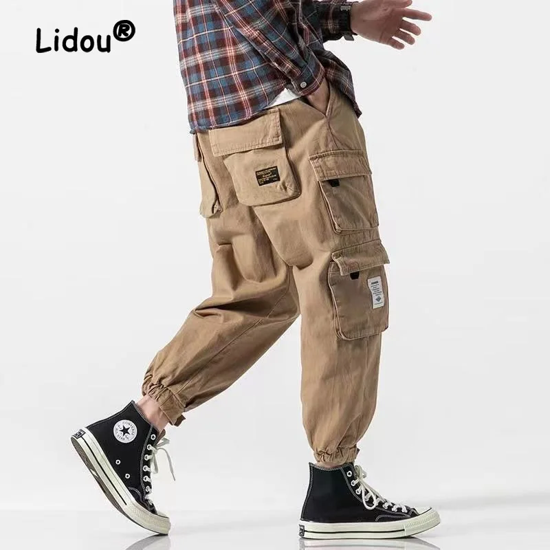 Top Trends: Cargo Pants Man Chaopai Straight Cylinder Loose Korean Tide Autumn All-match Solid Color Multiple Pockets Male Trousers 2023 Shoppable Styles