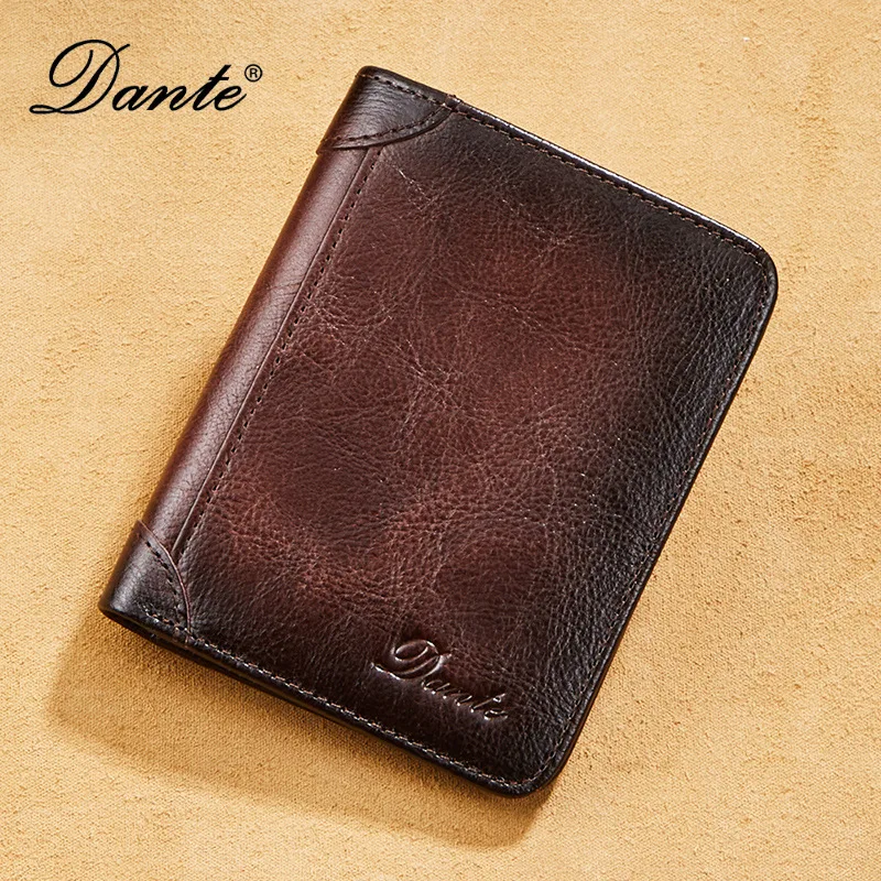 Top Trends: Dante Leather Men&#039;s Genuine Wallet RFID Anti-theft Brush Vertical Style Purse Three Fold Retro Top Layer Cowhide Bag Card Holder Shoppable Styles