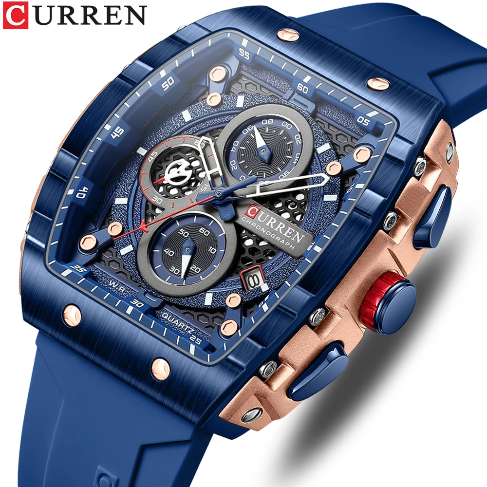 Top Trends: CURREN New Fashion Square Dial &amp; Silicone Strap Mens Watches Luxury Sport Waterproof Watch Man Chronograph Quartz WristWatches Shoppable Styles