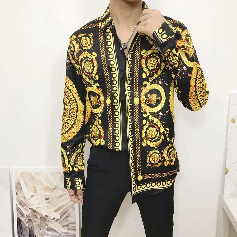 Top Trends: 2023 New Fashion Men's Dress Shirts Hipster Long Sleeve Fancy Luxury Design Baroque Floral Print Wedding Party Prom Shirts Shoppable Styles