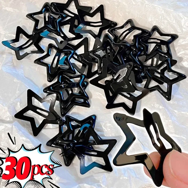 Top Trends: 2 / 30Pcs Y2K Girls Black Star Bobby Pin Hairpin Cool Charm Metal BB Hair Clip For Woman Pentagram Harajuku Headwear Accessories Shoppable Styles