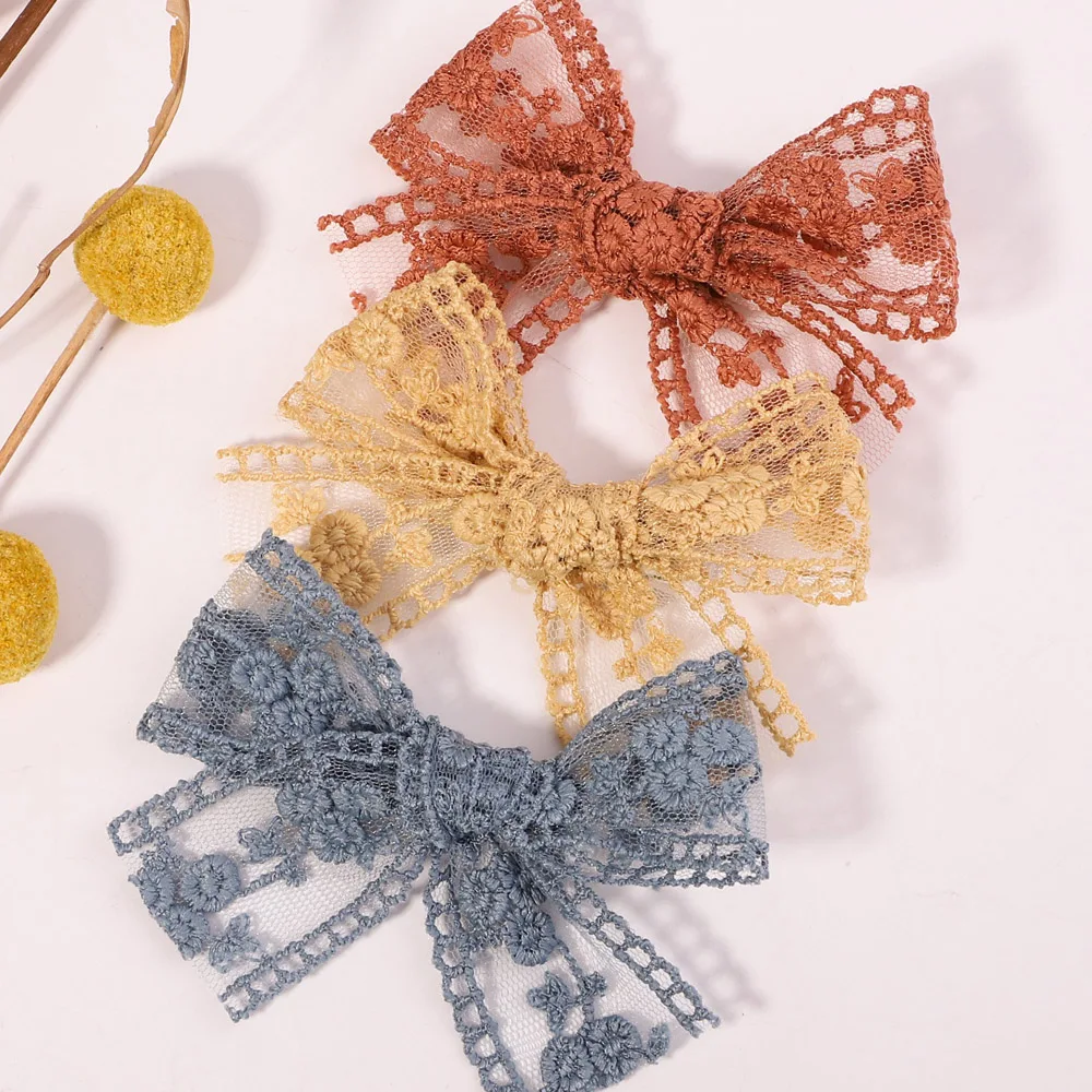 Top Trends: 2Pcs Sweet Flower Embroidery Bowknot Hair Clips For Cute Baby Girls Lace Bows Hairpins Barrettes Headwear Kids Hair Accessories Shoppable Styles