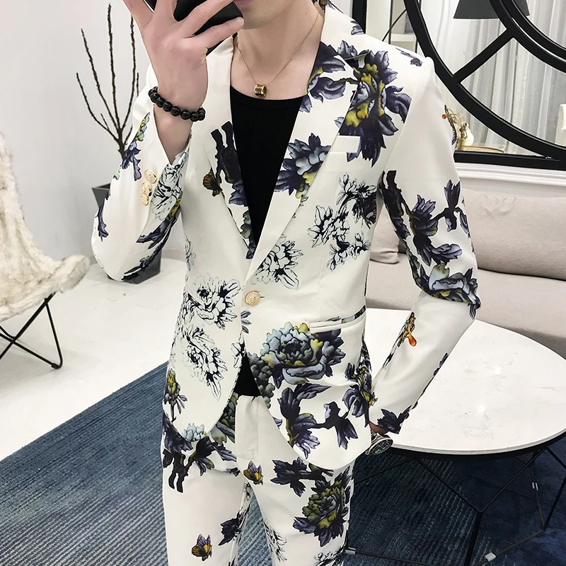 Top Trends: (Jackets+ Pants) 2023 Men&#039;s Spring Printed Business Blazers / Male Slim Fit Casual Suit Of Two Pieces Groom&#039;s Wedding Dress S-3XL Shoppable Styles