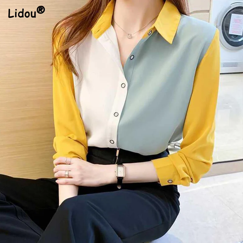 Top Trends: Office Lady Solid Color Blouses Button Turn-down Collar Simple Loose Shirts Tops Women Spring Autumn New Grace Trend Clothing Shoppable Styles