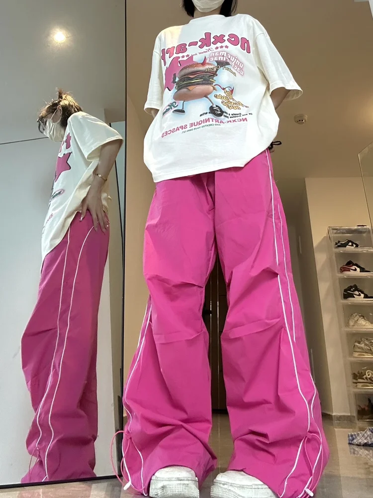 Top Trends: Deeptown Y2K Pink Track Pants Women Streetwear Hip Hop Wide Leg Sweatpants Oversized Harajuku Kpop Quick Dry Sports Trousers Shoppable Styles