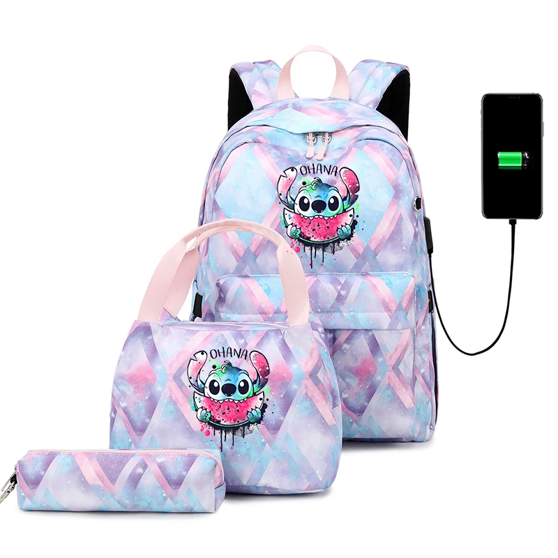 Top Trends: 3pcs Disney Lilo Stitch Backpack Boys Girls USB Charging Bookbag Mochila Teenager Men Women Travel Casual Backpacks Sets Shoppable Styles