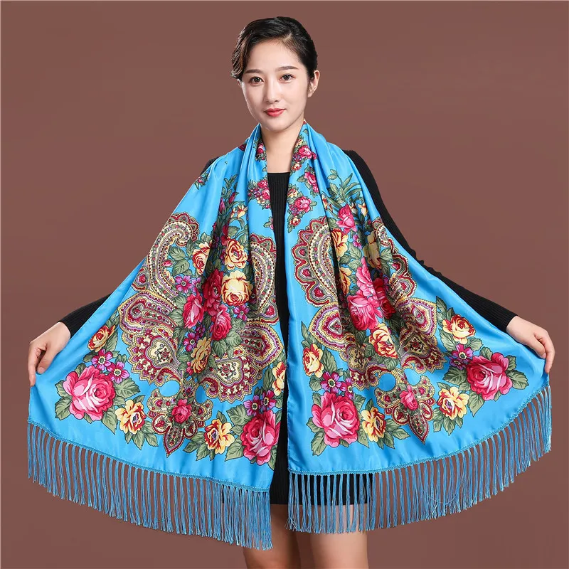 Top Trends: Russian Style Luxury Floral Printed Women Scarf Ethnic Fringed Shawl Babushka Hijab Head Wraps Lady Travel Sunshade Scarves Shoppable Styles - Image 2