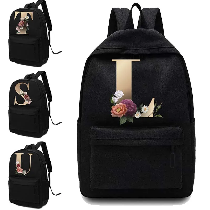 Top Trends: Unisex Shoulders School Bag Canvas Women Backpacks Sport Bag Gold Letter Name Pattern Printed Backpack Designer Laptop Backpack Shoppable Styles