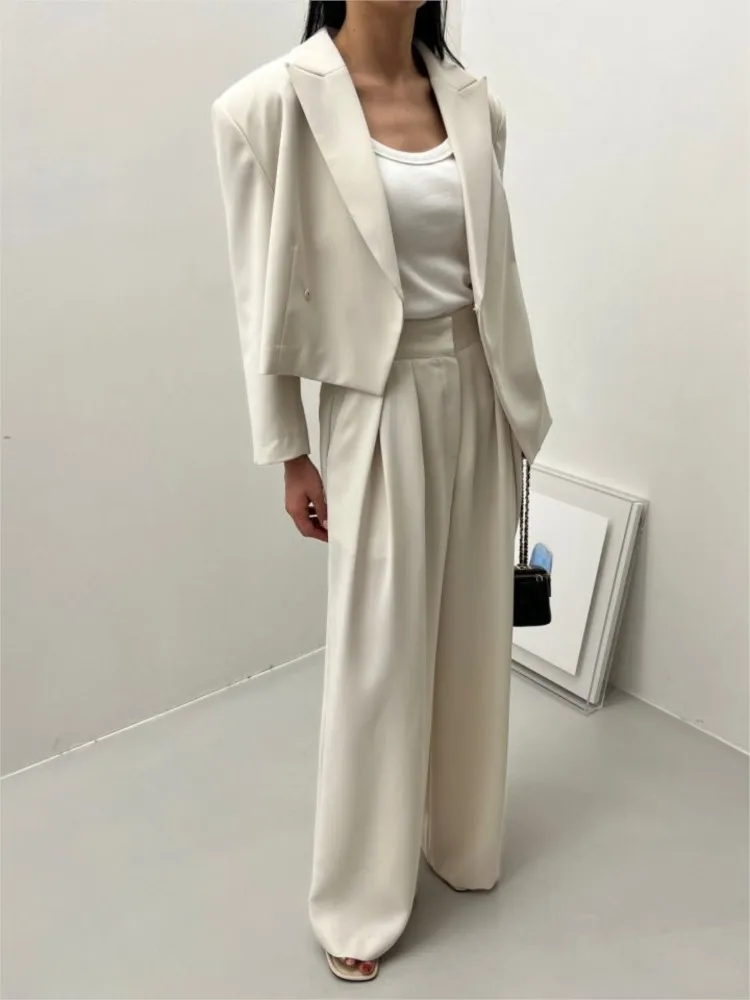 Top Trends: Vintage Solid Formal Office Suit Autumn Women Elegant Casual Business Blazer Jackets Wide-Leg Pant 2 Pieces Set Female Pantsuit Shoppable Styles