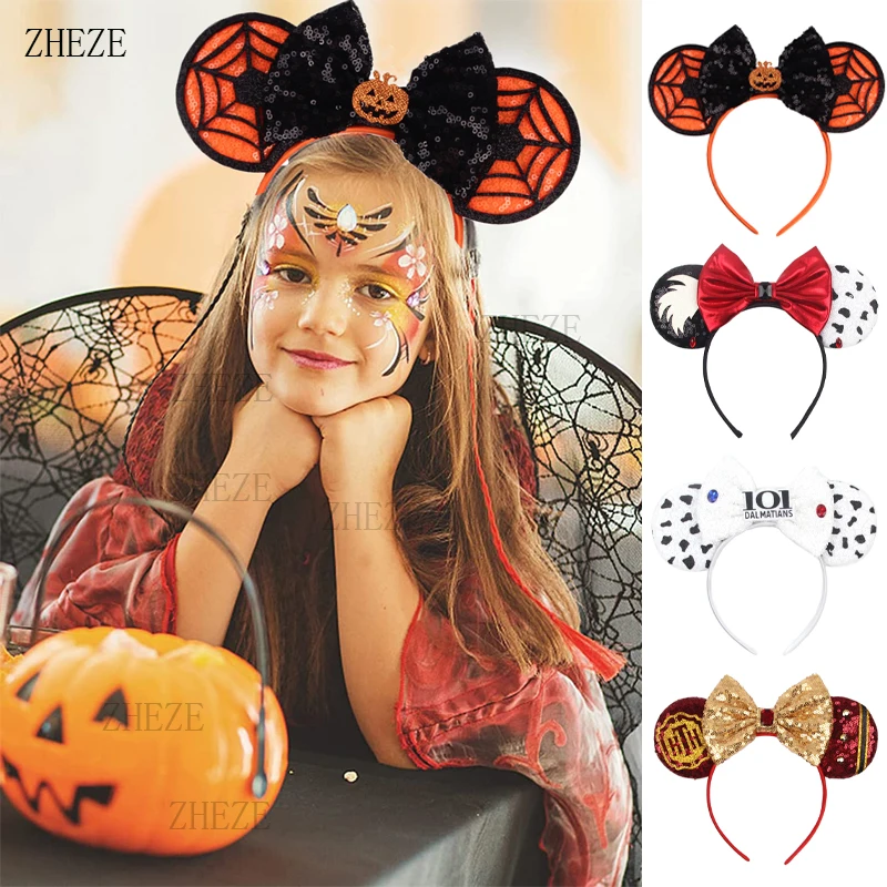 Top Trends: 2023 New Disney Festival Mouse Ears Headband For Girl Halloween Sequins Bow Hairband Children Cosplay Party DIY Hair Accessories Shoppable Styles