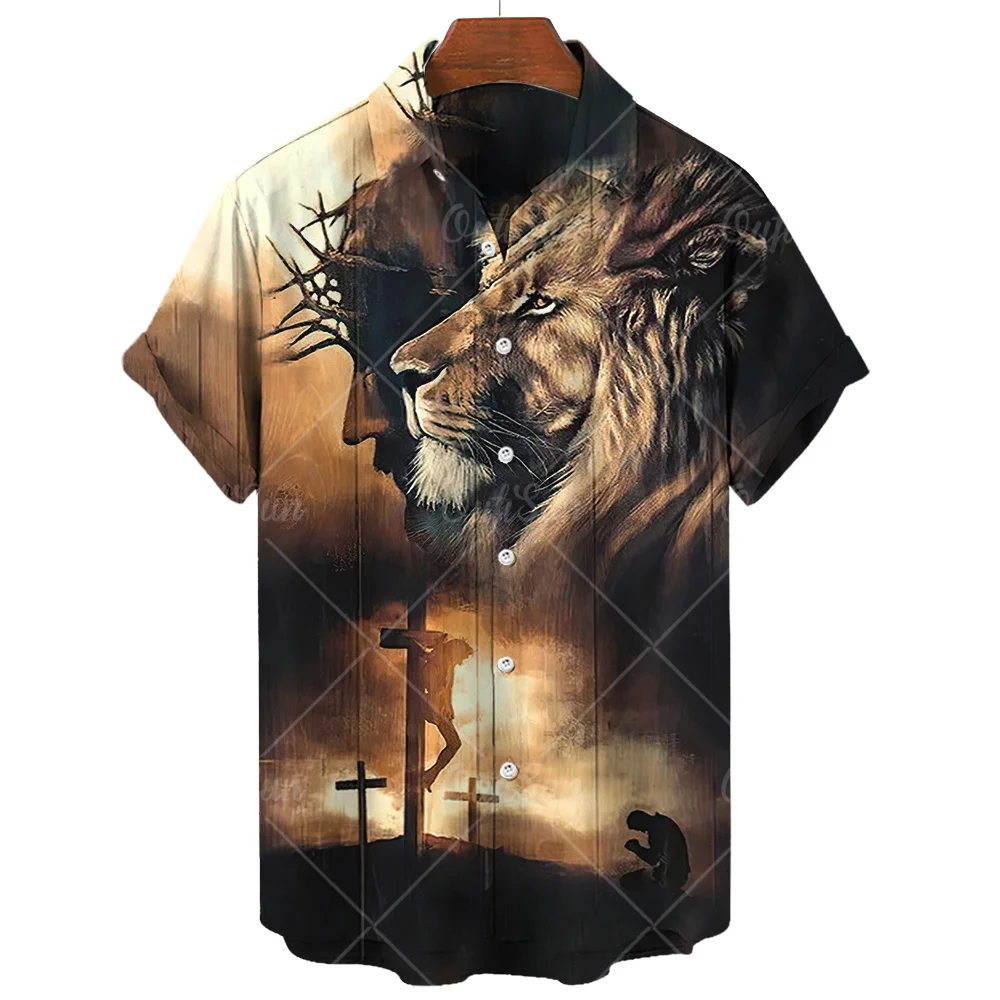 Top Trends: Men's Shirt Animal Lion Graphic Prints Turndown Outdoor Street Short Sleeves Print Oversized Clothed Apparel Fashion Casual Soft Shoppable Styles