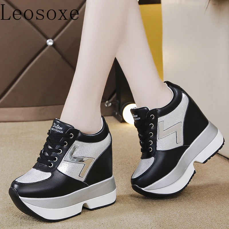 Top Trends: Fashion White Sneakers Women's High Platform Casual Shoes Height Increasi Leathe Shoes 10 CM Thick Sole Trainers Tennis Sports Shoppable Styles