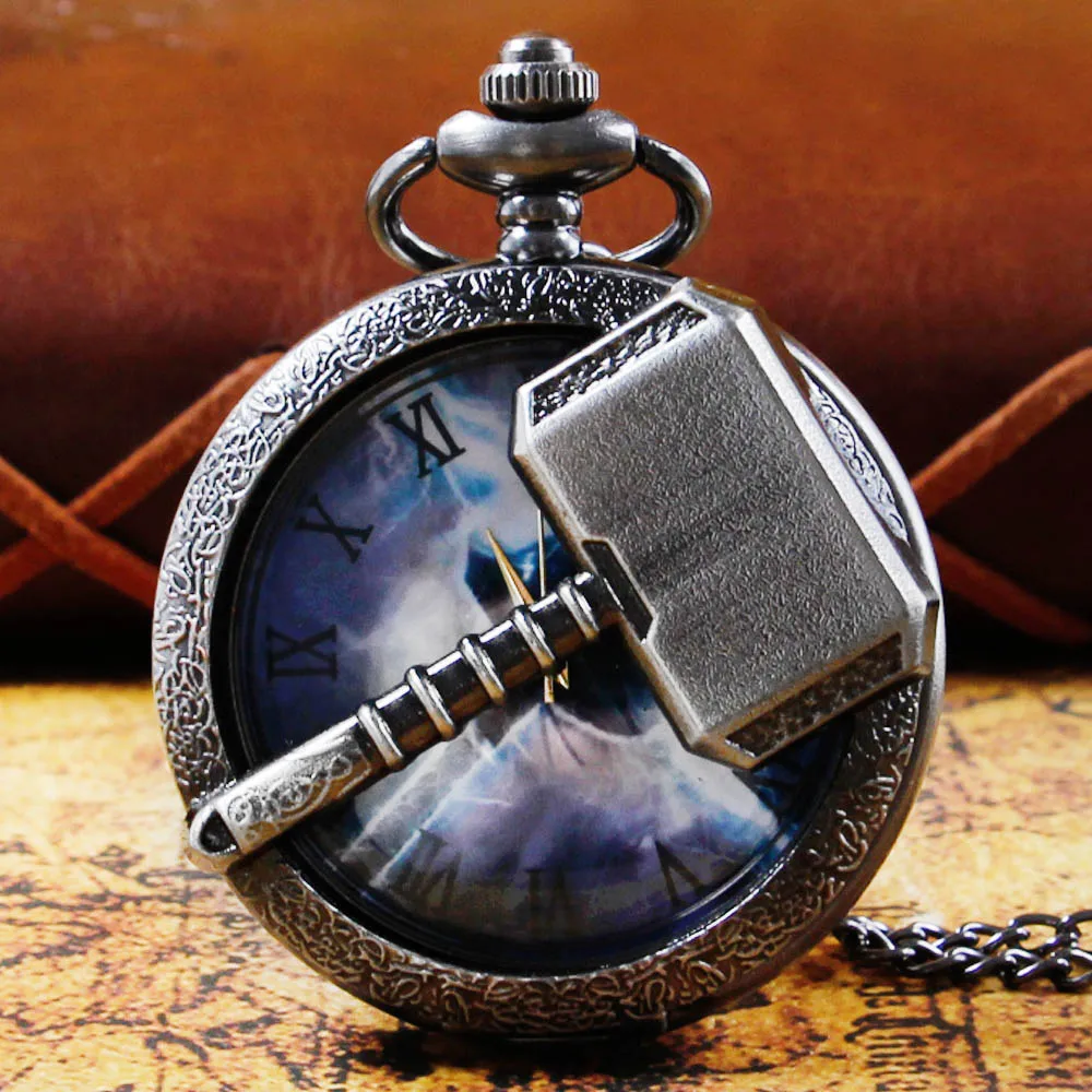 Top Trends: Famous Movie Pattern Carved Roman Numerals Quartz Pocket Watch Necklace Pendant Gifts For Man With Fob Chain Shoppable Styles