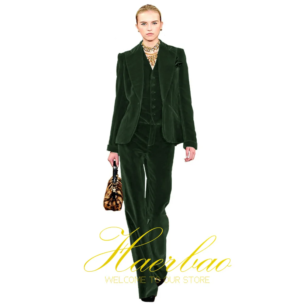 Top Trends: Dark Green Velvet Women Suit Pant Set 3 Piece Wedding Formal Dress (Jacket Pant Vest) Blazer Business Lady Workwear Shoppable Styles