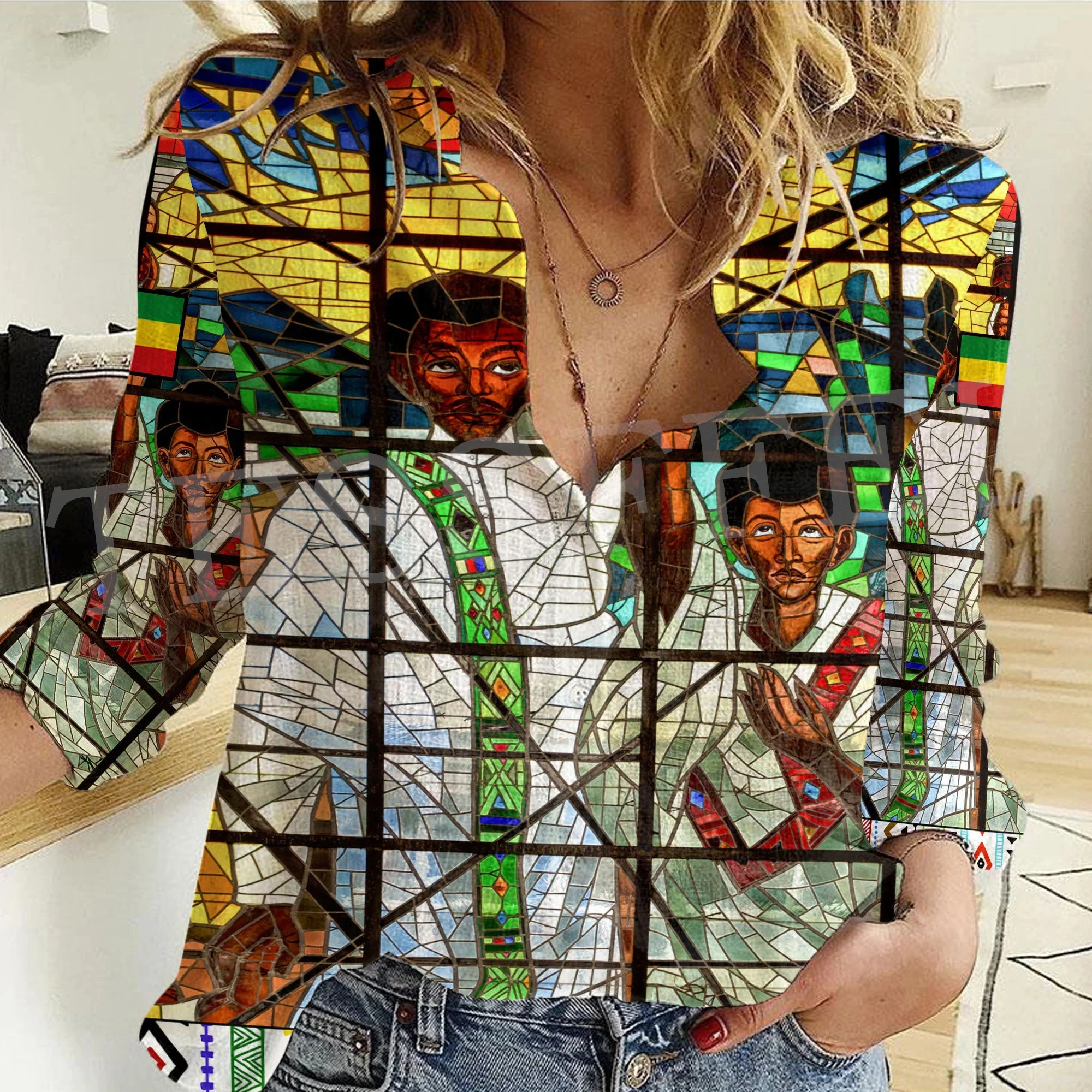 Top Trends: Africa County Ethiopia Eritrea Tigary Rasta Reggae Lion Tattoo Retro 3DPrint Button-Down Shirts Long Sleeve Women Casual Shirt A Shoppable Styles - Image 2