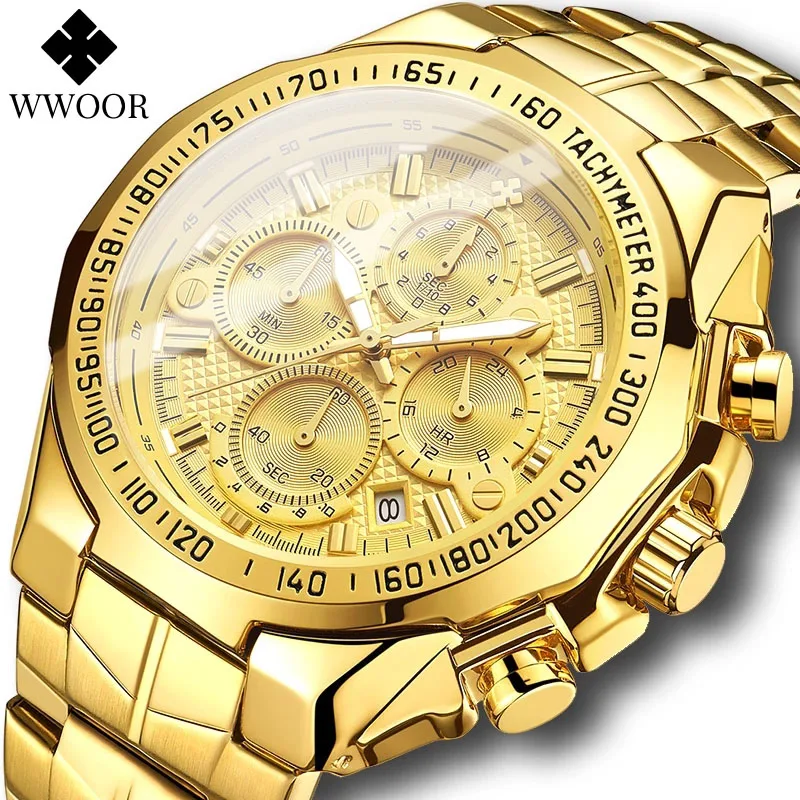 Top Trends: WWOOR Sports Military Watches Men Top Brand Luxury Gold Full Steel Waterproof Analog 24 Hour Quartz Wristwatch Relogio Masculino Shoppable Styles