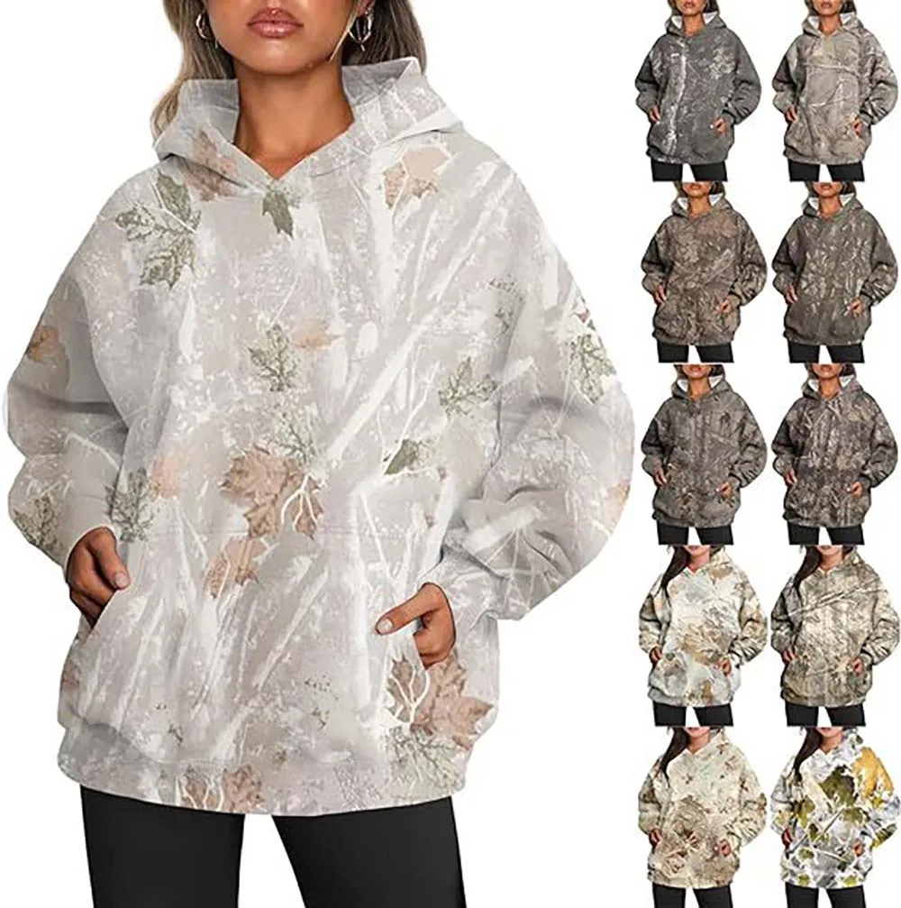 Top Trends: Womens Camo Hoodie Maple-Leaf Print Fleece Oversized Sweatshirt With Pockets Fall Hooded Pullover Tops For Women Teen Girls Shoppable Styles