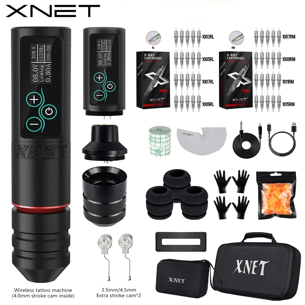 Top Trends: XNET Vane Wireless Tattoo Machine Pen Kit With Extra 36mm Grip 3.5 / 4.5mm Strokes 40 Piece Mixed Tattoo Cartridges Tattoo Artist Shoppable Styles