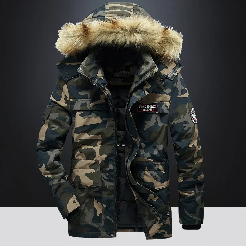 Top Trends: For 2022 Winter Military Cargo Zip Up Camouflage Jacket Men Thick Warm Parkas Fur Hooded Clothes Fashion Oversize 4XL 5XL Coat Shoppable Styles