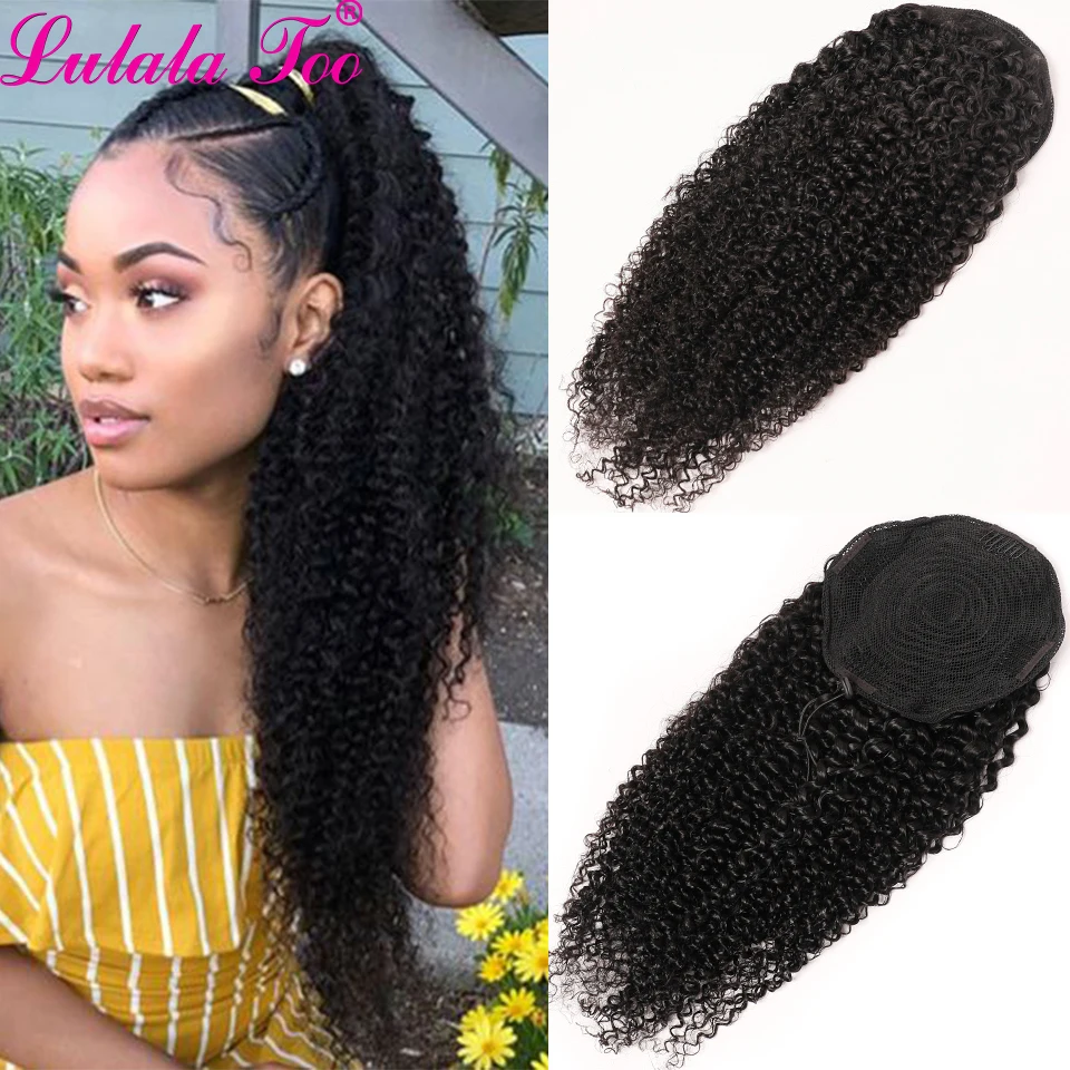 Top Trends: Kinky Curly Drawstring Ponytail Human Hair Brazilian Afro Kinky Curly Clip In Extensions For Black Women Remy Yepei Hair Shoppable Styles