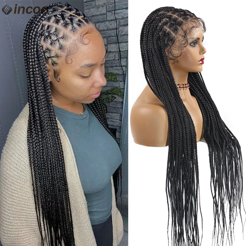 Top Trends: 36‘’ Full Lace Braided Wigs Lace Front Wig Long Criss Cross Knotless Box Braids Wig Ombre Synthetic Braided Wigs For Black Women Shoppable Styles