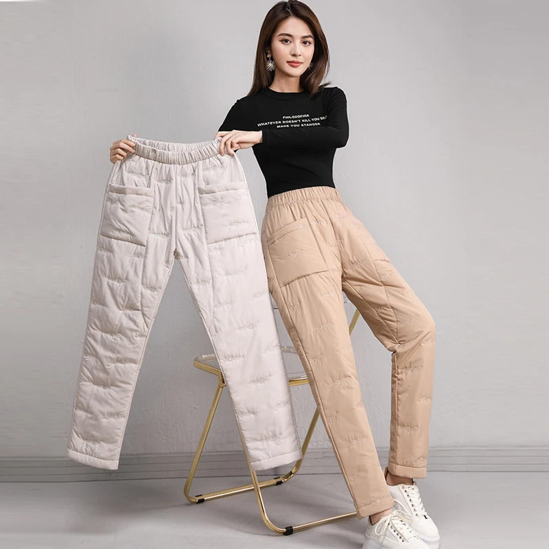 Top Trends: Women Winter Warm Down Cotton Pants Lightweight Padded Quilted Trousers Casual Elastic Waist Trousers Thick Warm Harem Pants Shoppable Styles