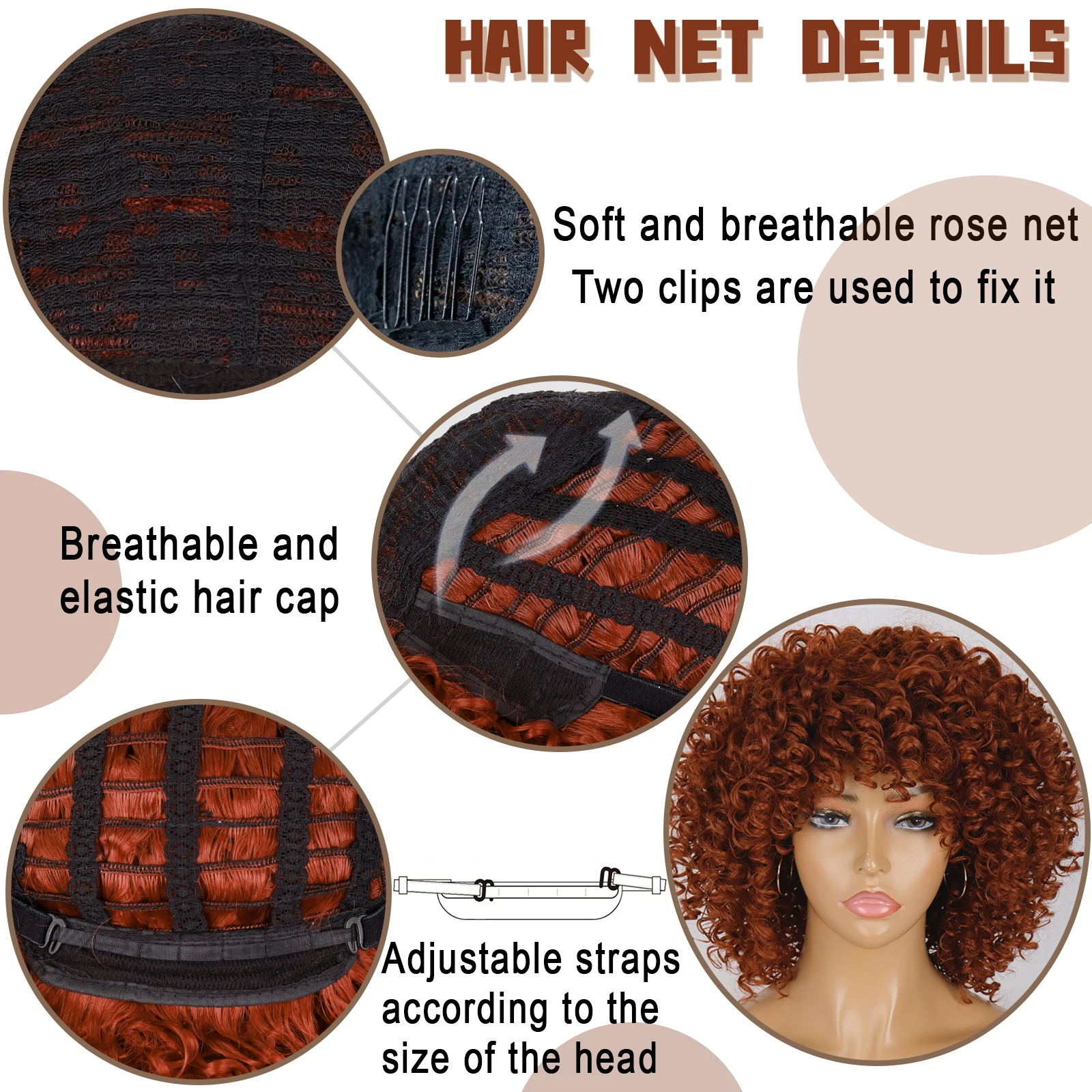 Top Trends: Afro Kinky Curly Wig With Bangs Short Synthetic Wigs For Black Women Ginger Wig Glueless Cosplay Hair High Temperature Shoppable Styles - Image 4