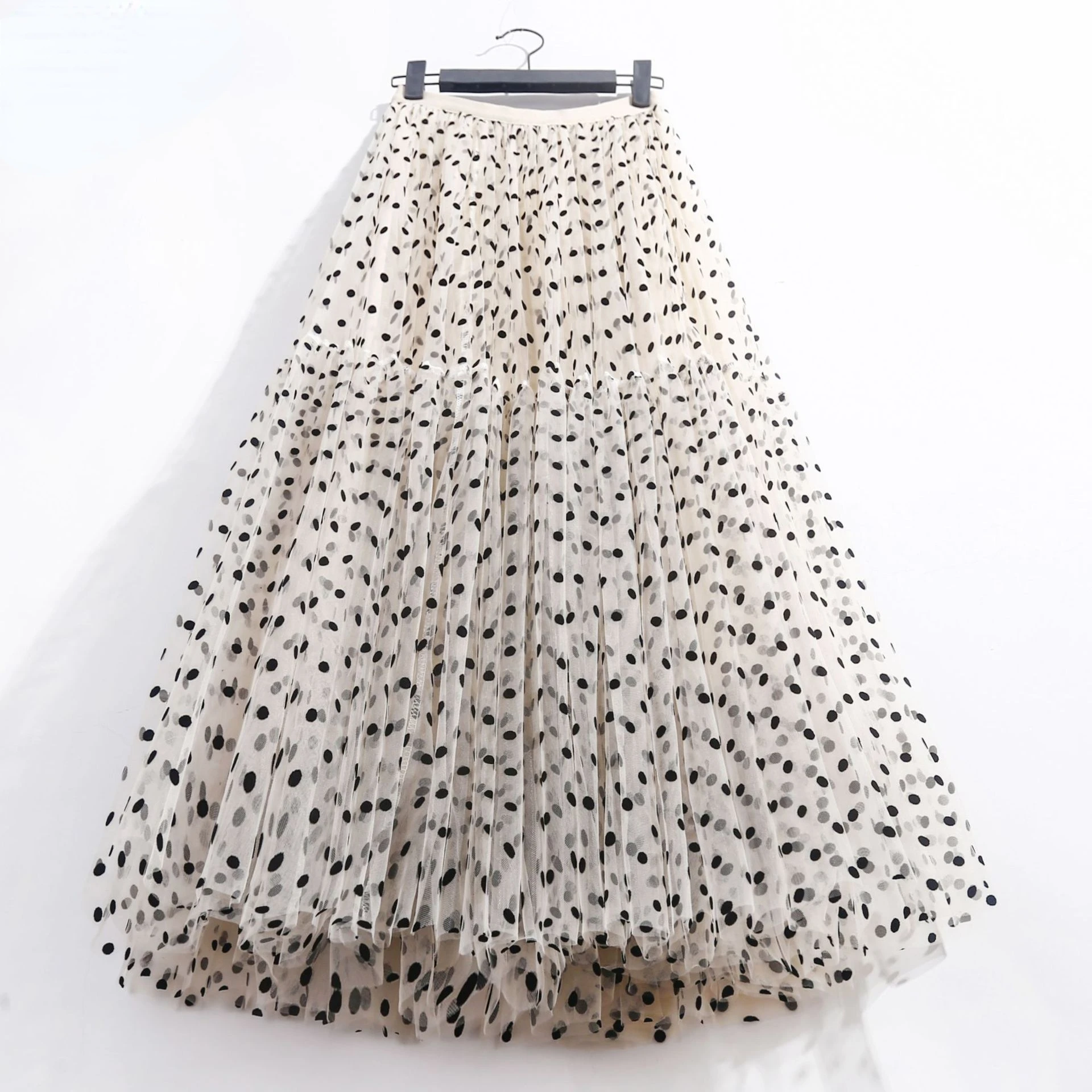 Top Trends: Spring Summer Polka Dot Tulle Skirts Women 2022 New Casual Elastic High Waist A-line Skirt Female Party Beach Midi Pleated Skirt Shoppable Styles