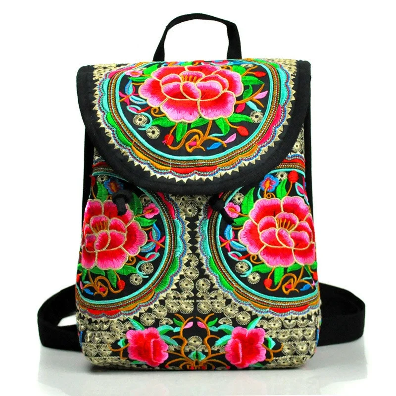 Top Trends: New National Embroidery Women Shopping Cover Backpacks Nice Floral Embroidered Lady Bohemian Backrack Top-sale Canvas Backpack Shoppable Styles