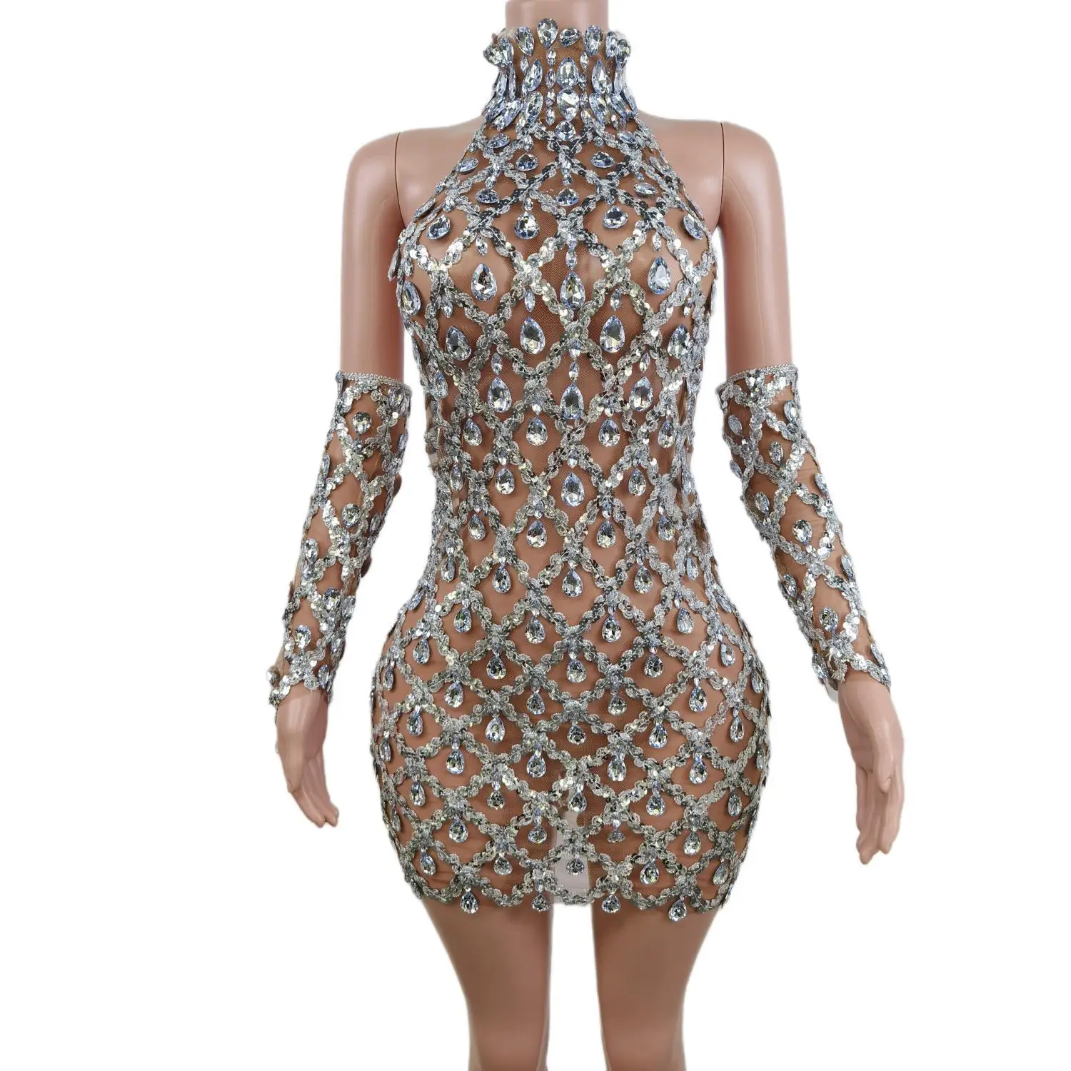 Top Trends: Sparkle Crystal Sequin Short Prom Dress Mesh Transparent Sexy Backless Birthday Party Prom DressDrag Queen Costume Y2301009 Shoppable Styles