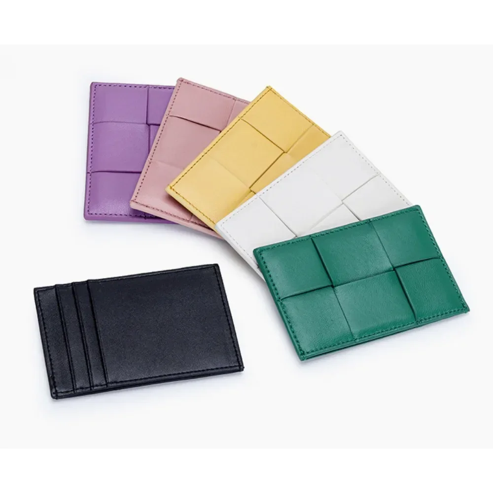 Top Trends: Genuine Leather Ultra Thin Card Holder For Men Women Lamb Skin Multiple Pockets Coin Purse Woven Leather Slim Walelt Shoppable Styles