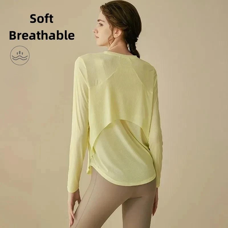 Top Trends: Gym Sports Top T-shirt Women Yoga Clothing Running Loose Slim Quick Dry Training Long Sleeve Thin Blouse Fitness Tops Autumn Gym Shoppable Styles