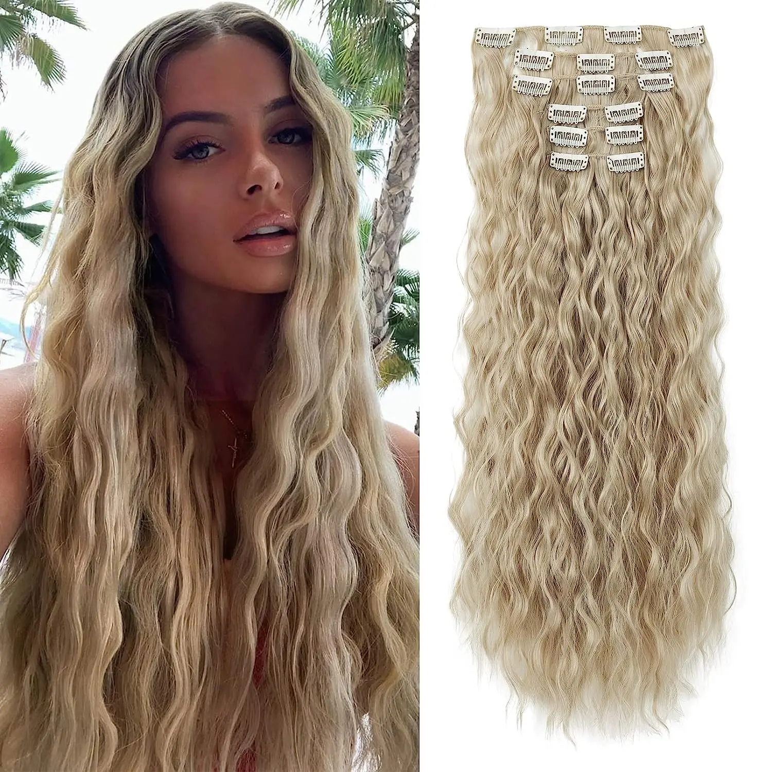 Top Trends: 6Pcs / Set 24Inch Synthetic Hair Clip In Long Wavy Thick Hairpieces For Women Full Head Synthetic Hair Extensions Ombre Hairpieces Shoppable Styles