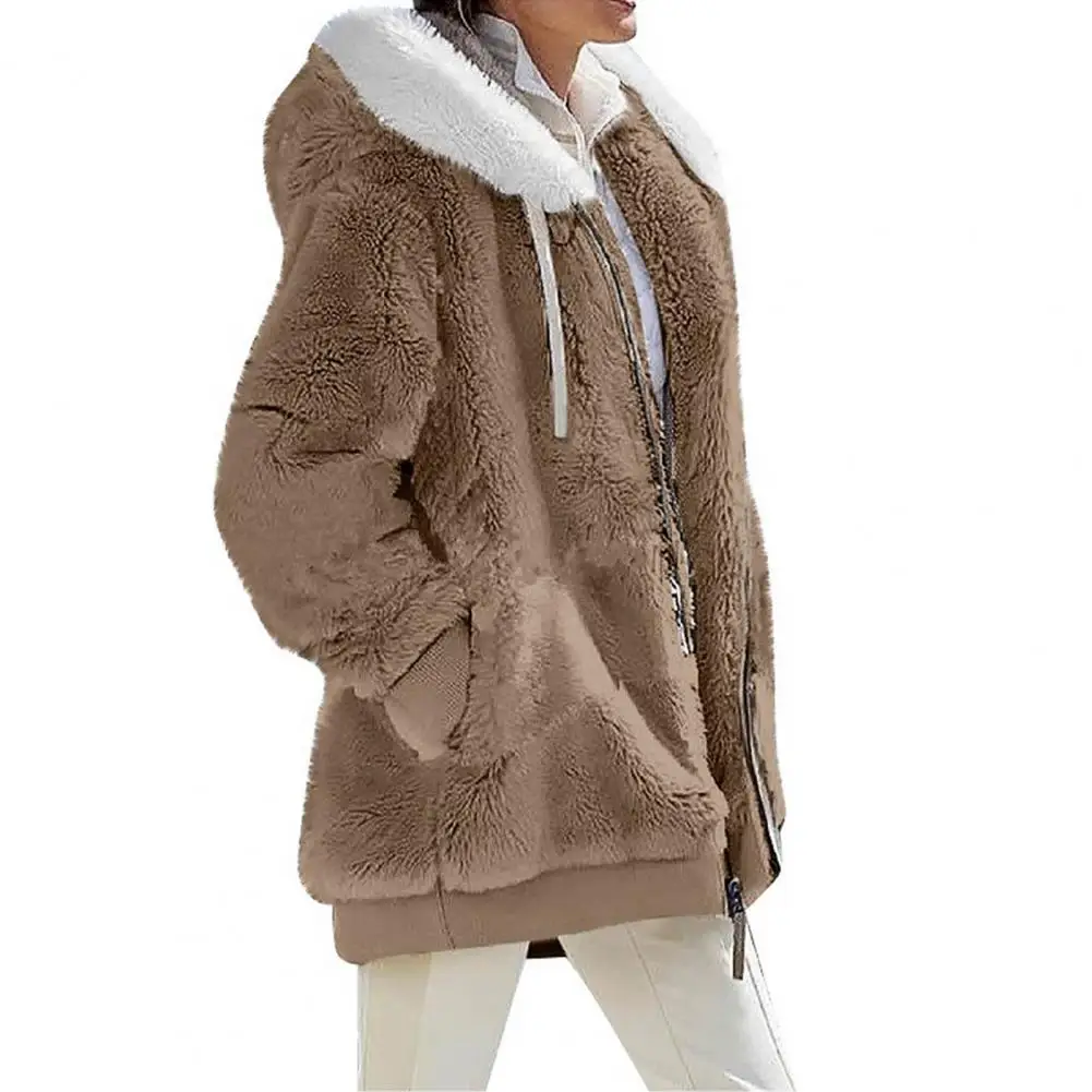 Top Trends: Women Winter Plush Coat Solid Color Long Sleeves Plush Zipper Hooded Jacket Cardigan Loose Warm Furry Plush Lady Coat Tops Shoppable Styles