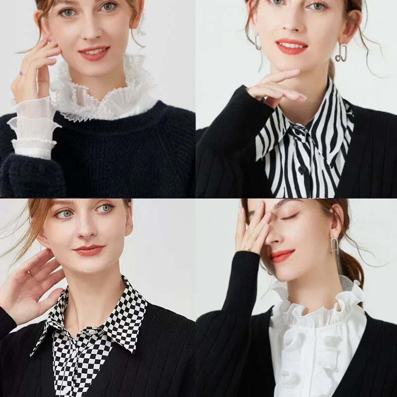 Top Trends: 2023 New Fake Collars For Women Checker Lapel Detachable Collar Shirt Lace Stand False Collar Woman Removable Tie Nep Kraagie Shoppable Styles