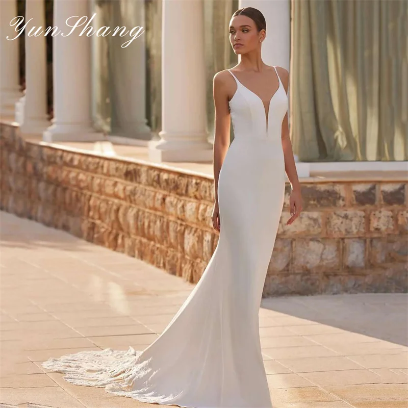 Top Trends: Yunshang Elegant Mermaid Wedding Dresses V-Neck Women Lace Open Back Spaghetti Straps Bridal Gowns Sweep Train Vestidos De Novia Shoppable Styles