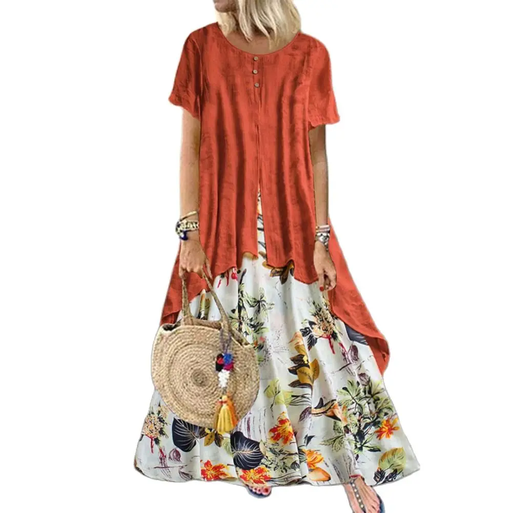 Top Trends: Loose Women Dress Vintage Summer Floral Print Party Dresses Breathable Linen Blend Pacthwork Elegant Women Long Dress Shoppable Styles