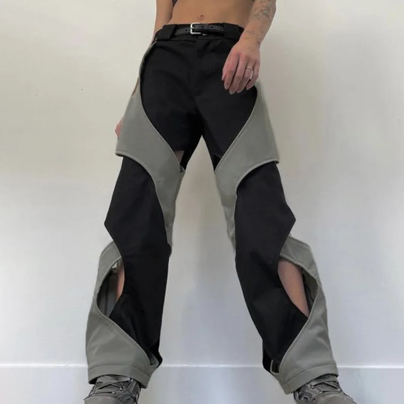 Top Trends: Goth Dark Cyber Gothic Y2k Streetwear Patchwork Cargo Pants Grunge Hollow Out Wide Leg Bottoms Women Sportwear Low Waist Trouser Shoppable Styles