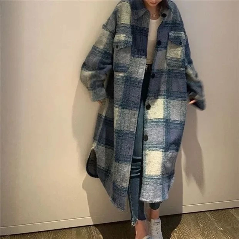 Top Trends: Long Plaid Shirt Coats Women Autumn Oversized Checkered Shirt Female Fashion Vintage Loose Single Breasted Long Cardigans Lady Shoppable Styles